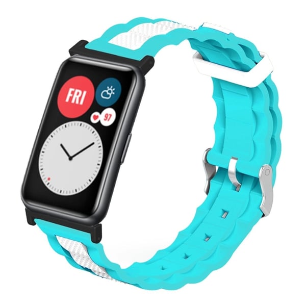 Huawei Watch Fit / Watch Fit SE Watch Band Dual Color Wave Design Fleksibel reim - Blågrønn + Hvit