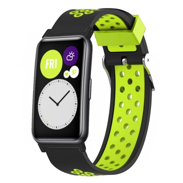 Huawei Watch Fit / Watch Fit Special Edition Tvåfärgat flexibelt klockarmband med andningsbara hål - Svart + Grön