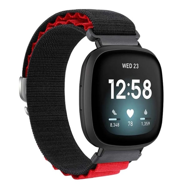 Fitbit Versa 4 / Versa 3 / Sense 2 / Sense Watch Band Nylon Justerbar håndleddsrem - Svart + Rød