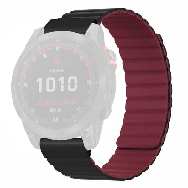 Garmin 26 mm Quickfit Universal fleksibelt universalarmbånd med magnetisk urrem og støtsikker kontakt - Svart + Vinrød
