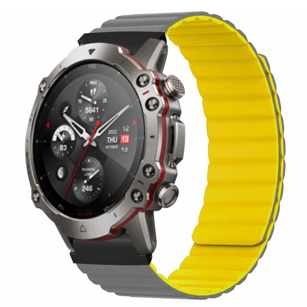 Huami Amazfit Falcon / Garmin Fenix 7 / 6 / 5 Magnetisk klokkerem Fleksibel erstatningsrem med 22 mm støtbestandig kontakt - Grå + Gul