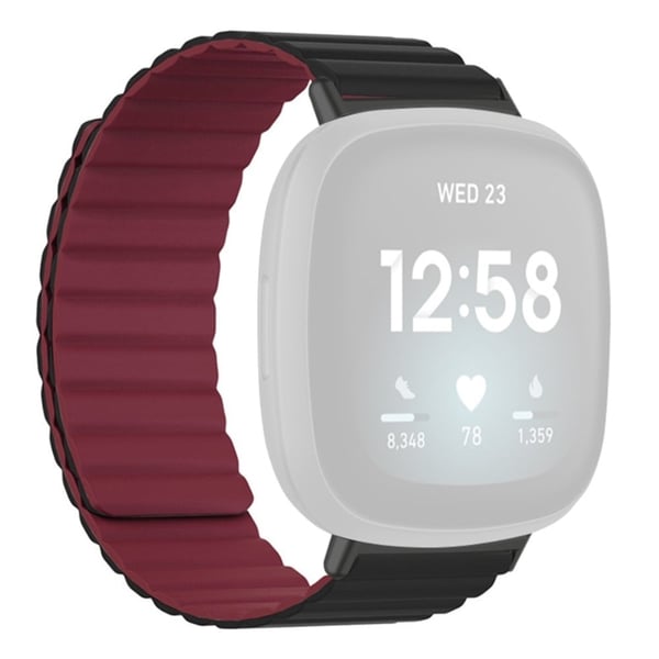 Fitbit Versa 3 / 4 / Fitbit Sense / Sense 2 Fleksibel urrem Magnetisk rem udskiftning - Sort + Rødvin