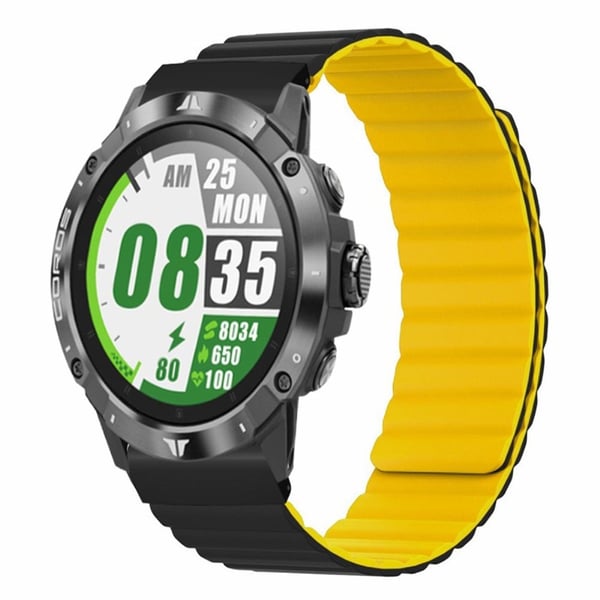 Garmin 26 mm Quickfit Universal fleksibelt universalarmbånd med magnetisk urrem og støtsikker kontakt - Svart + Gul