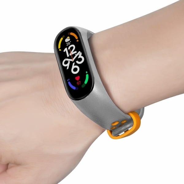 Xiaomi Mi Band 7 / 6 / 5 / 4 / 3 NFC-klokkebånd med to farger pustende fleksible stropper - Grå + Oransje