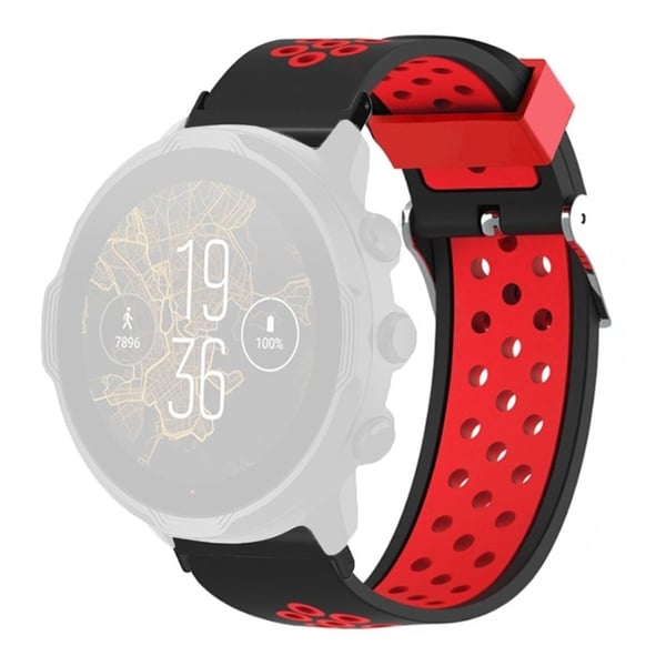 Suunto Spartan Sport Wrist HR Baro / Suunto 7 Armbånd 24mm Fleksibel erstatningsrem med pustende hull - Svart + Rød Suunto Spartan Sport Wrist HR Baro / Suunto 7 Armbånd 24mm Fleksibel erstatningsrem med pustende hull - Svart + Rød