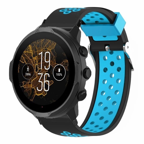 Suunto Spartan Sport Wrist HR Baro / Suunto 7 Armbånd 24mm Fleksibel erstatningsrem med pustende hull - Svart + Blå