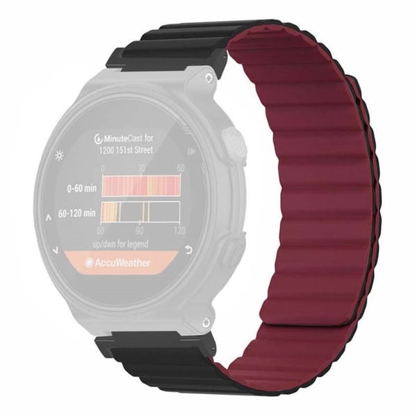 Garmin Forerunner 220 / 230 / 235 / 735XT / 620 / 63 Fleksibel stropp magnetisk smartklokkearmbånd - Svart + Vinrød