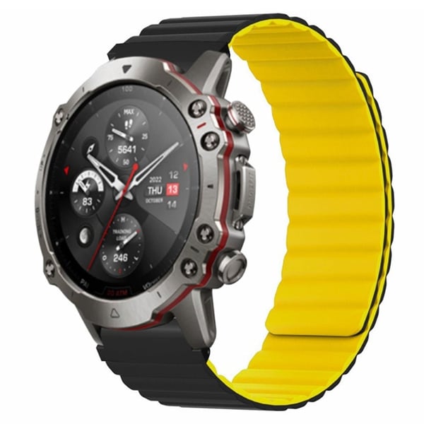 Huami Amazfit Falcon / Garmin Fenix 7 / 6 / 5 Magnetisk klokkerem Fleksibel erstatningsrem med 22 mm støtbestandig kontakt - Svart + Gul