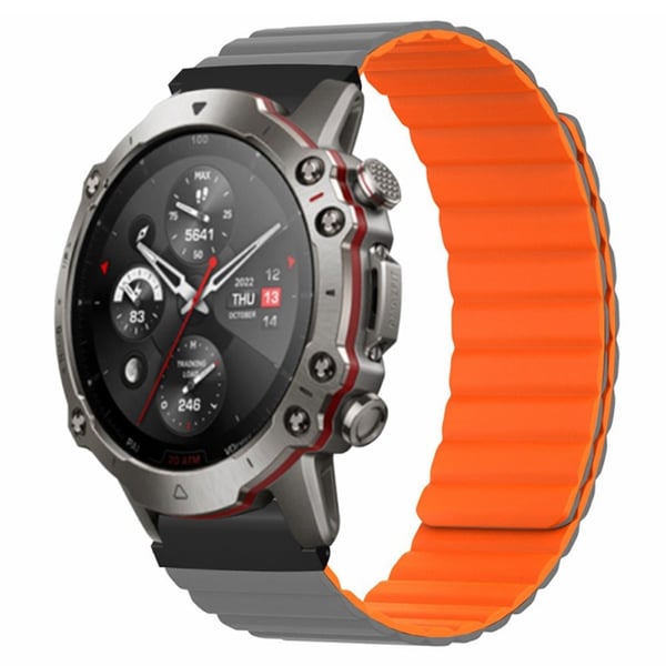 Huami Amazfit Falcon / Garmin Fenix 7 / 6 / 5 Magnetisk klokkerem Fleksibel erstatningsrem med 22 mm støtbestandig kontakt - Grå + Oransje