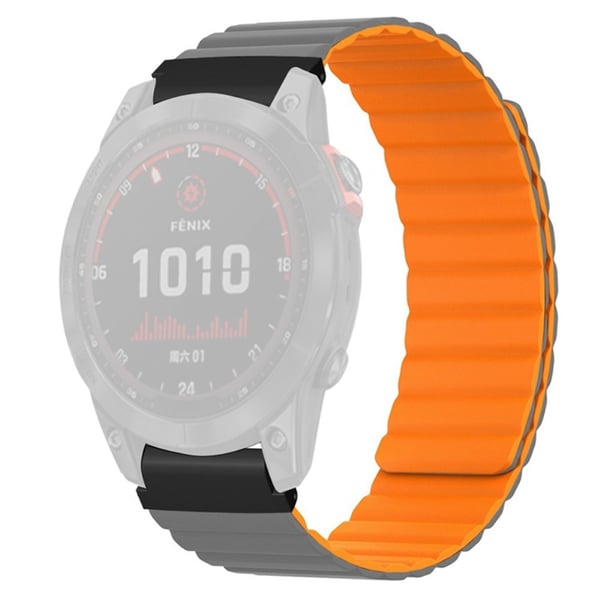 Huami Amazfit Falcon / Garmin Fenix 7 / 6 / 5 Magnetisk klokkerem Fleksibel erstatningsrem med 22 mm støtbestandig kontakt - Grå + Oransje