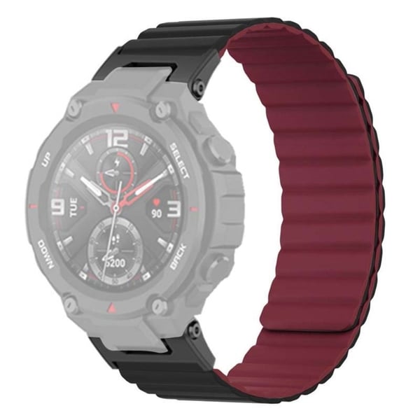 Huami Amazfit T-Rex / T-Rex Pro Fleksibel klokkerem Magnetisk smartklokkebånd - Svart + Vinrød