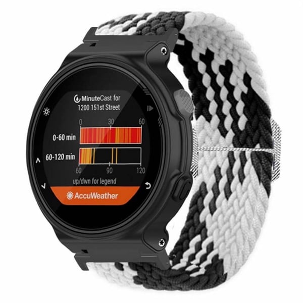 Garmin Forerunner 220 / 230 / 235 / 735XT / 620 / 630 Klokkerem Stretchy Braided Nylon Band - Svart + Hvit
