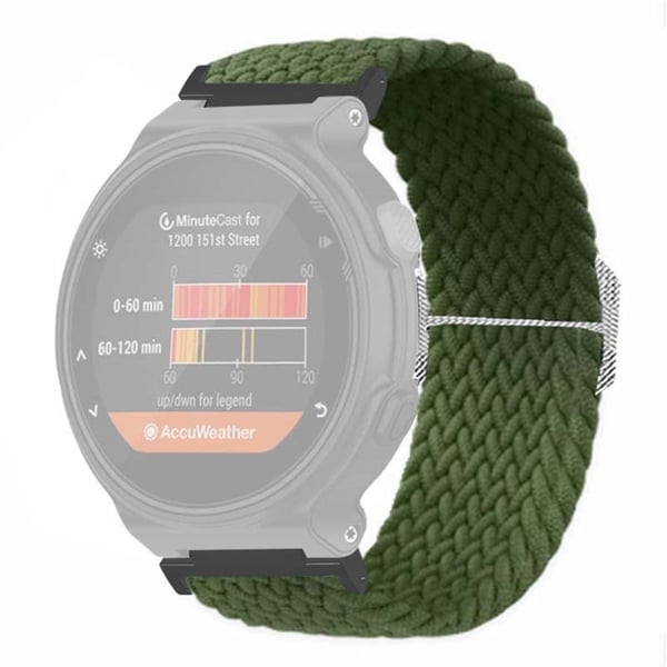 Garmin Forerunner 220 / 230 / 235 / 735XT / 620 / 630 Watch Strap Stretchy Braided Nylon Band - Militærgrøn