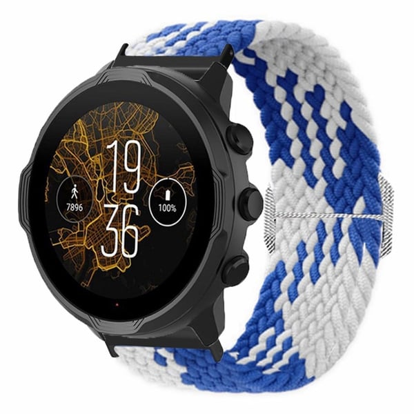 Suunto Spartan Sport Wrist HR Baro / Suunto 7 klokkerem 24 mm flettet nylonrem - Blå + Hvit