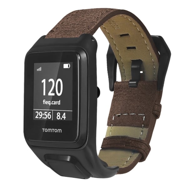 TomTom Runner 3 / Adventurer Ekte kuskinnrem med galvanisert spenne og etui - Kaffe