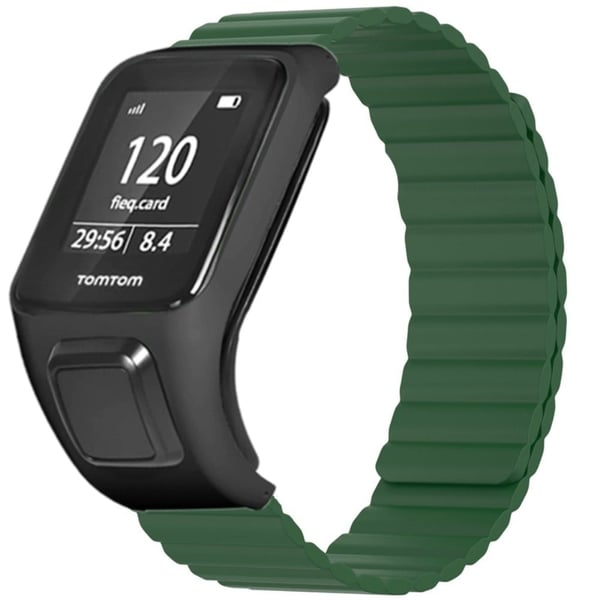 TomTom Runner 2 / 3 / Spark / Adventurer-klokkebånd Fleksibel magnetisk reim med etui - Militærgrønn