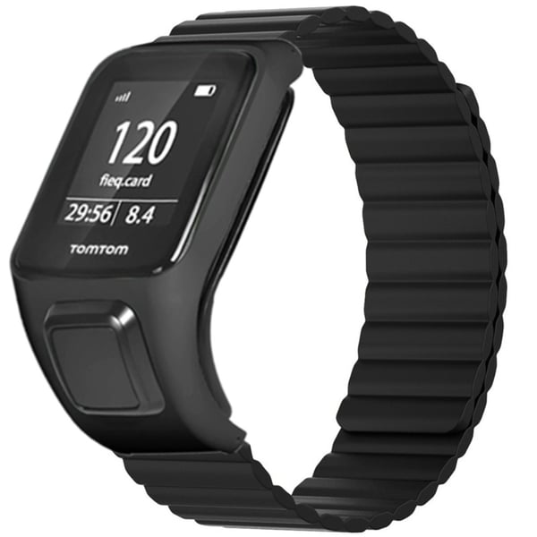 TomTom Runner 2 / 3 / Spark / Adventurer-klokkebånd Fleksibel magnetisk reim med etui - Svart