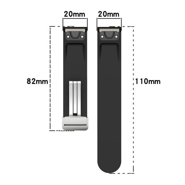 Garmin Fenix 7S / 6S Pro / 5S Plus / Instinct 2S Fleksible klokkeremmer Sølvspenne 20mm Dual Color Stripes Strap - Svart + Hvit