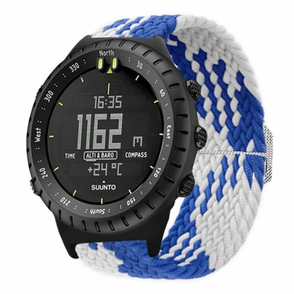 Suunto Core-klokkebånd Stretchy 22mm Soft Nylon Elastic Braided Strap - Blå + Hvit