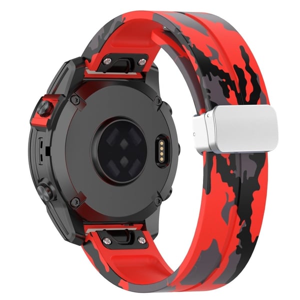 Garmin 26 mm Quickfit Universal fleksibelt urarmbånd med sølvspenne - Camo Rød