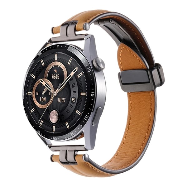 22 mm klokkerem til Samsung Galaxy Watch3 45 mm / Garmin Venu 3 rustfritt stål sammenleggbar spenne i lær - Gul / Svart Spenne Spenne