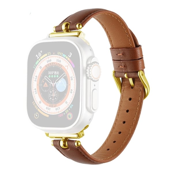 Apple Watch Series 41mm - 40mm - 38mm Universal Universal klokkeremmer i ekte okselær - Mørkebrun / Spenne Med Gullspenne