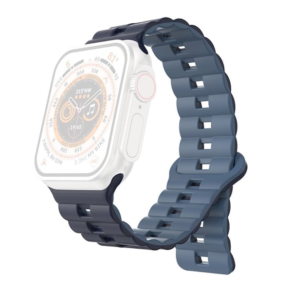 Apple Watch Series 49mm - 45mm - 44mm - 42mm Universal fleksibelt klokkerem - Mørk Marineblå + Marineblå