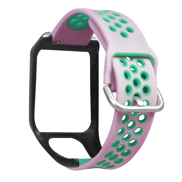 TomTom Runner 3 / 2 / Adventurer Fleksibel klokkerem med tofarget, pustende hullarmbånd med etui - Rosa + Blågrønn