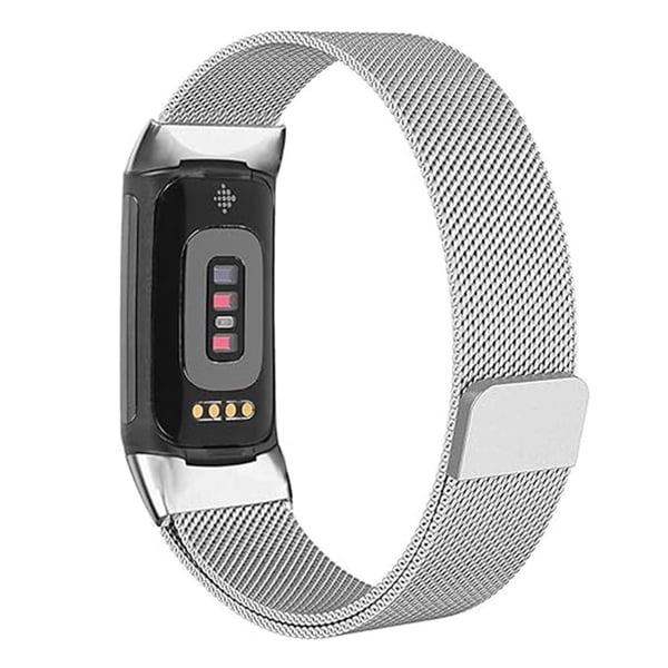 KALEBOL-sarjan Fitbit Charge 6 / 5 kellon hihna ruostumatonta terästä Milanolainen ranneke - Hopea