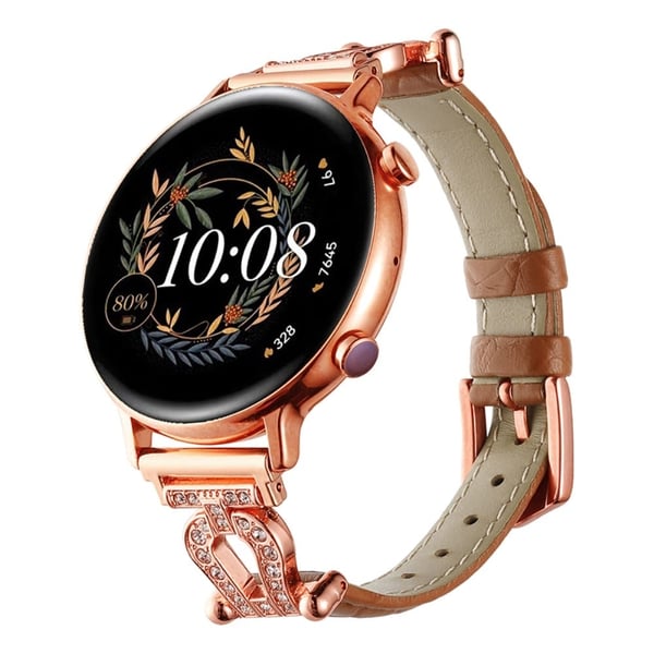 Samsung Galaxy Watch6 Classic 47mm 43mm / GarminActive 5 Klokkerem 20mm U-formet okseskinn lærrem - Lysebrun / Rose Gull Spenne Spenne