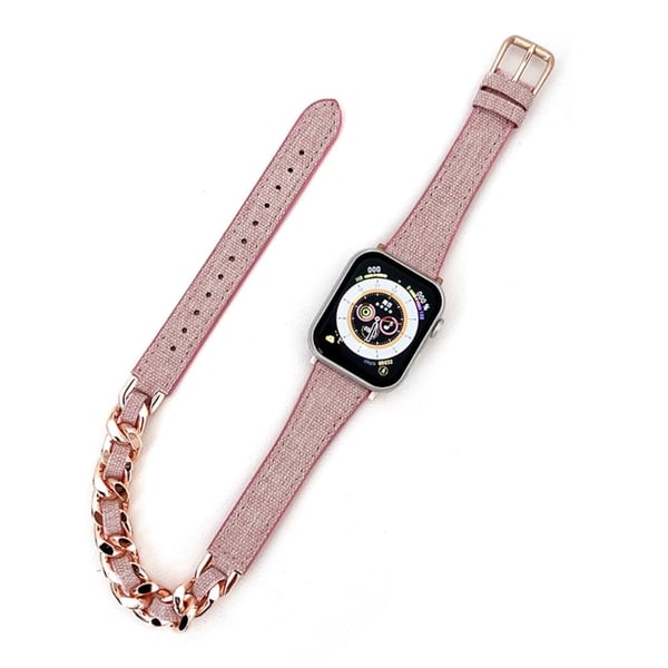 Apple Watch Series 41 mm - 40 mm - 38 mm Universalklokkearmbånd i denim, lær og sinkmetall - Lyserosa