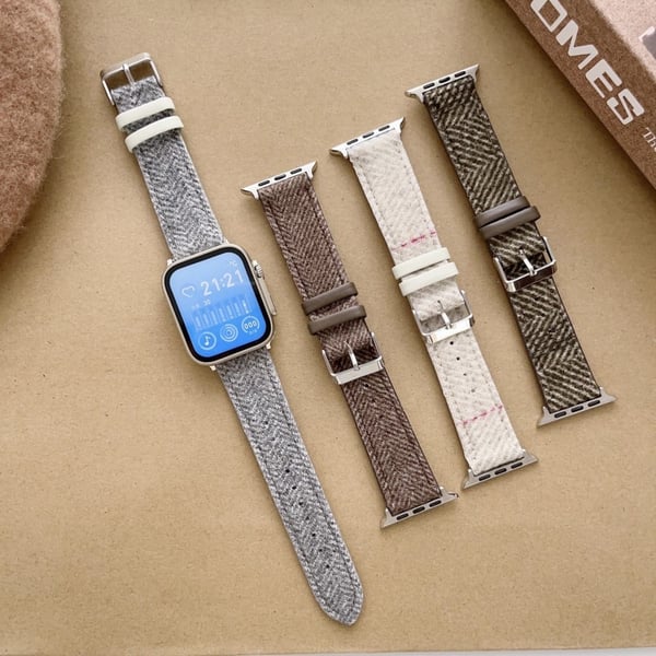 Apple Watch Series 41mm - 40mm - 38mm Universal Winter Furry Nylon Watch Strap - Grå + Grønn