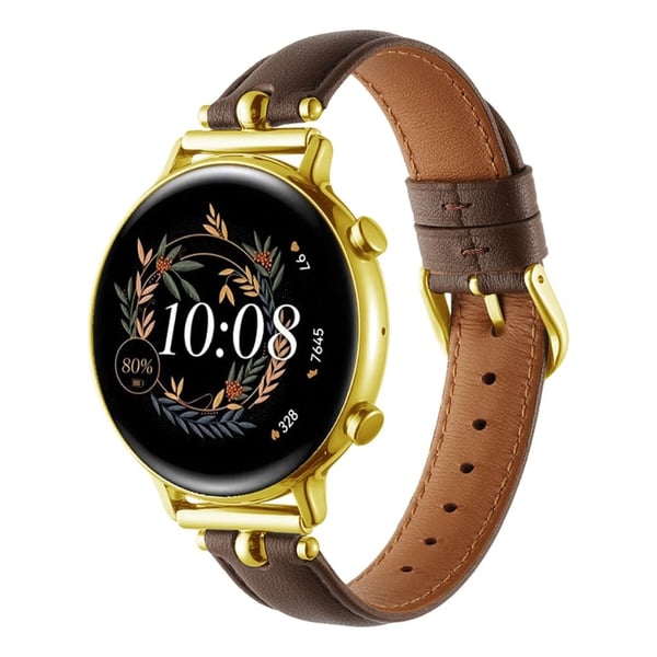 20mm Universal Smartwatch rem Ægte ko-læderrem udskiftning - Mørkebrun + Guld Spænde Spænde