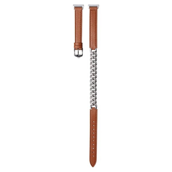 20 mm universal smartklokkerem i ekte kuskinn og kjede med skinnende rhinestone - Brun