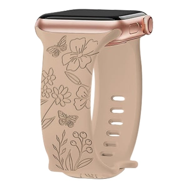 Apple Watch Series 49mm - 45mm - 44mm - 42mm Universal indgraveret fleksibel urrem - Sommerfugl / Mælkete