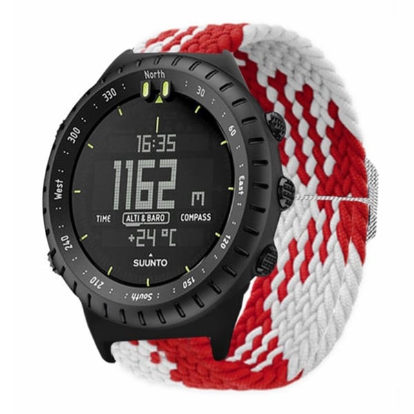 Suunto Core-klokkebånd Stretchy 22mm Soft Nylon Elastic Braided Strap - Rød + Hvit