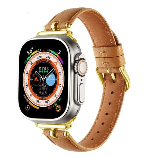 Apple Watch Series 41mm - 40mm - 38mm Universal Universal klokkeremmer i ekte okselær - Khaki / Spenne Med Gullspenne