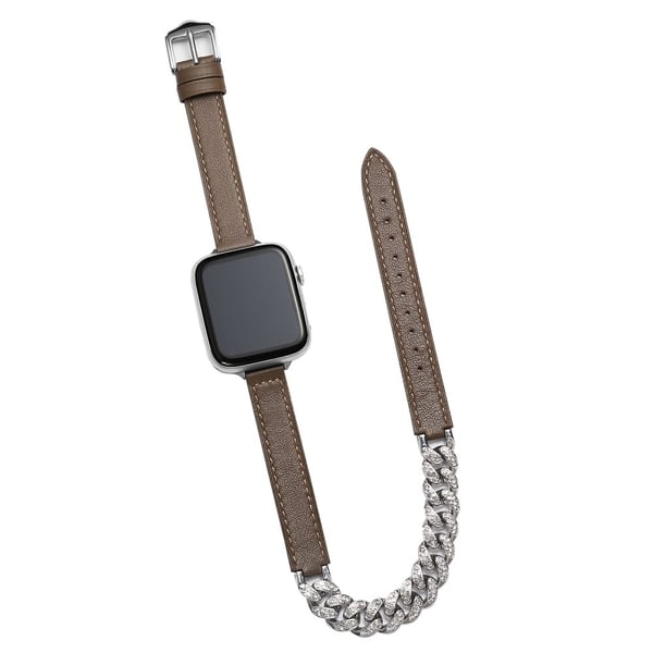 Apple Watch Series 41 mm - 40 mm - 38 mm Universalklokkearmbånd i skinn og skinnende kjetting - Sandeltre