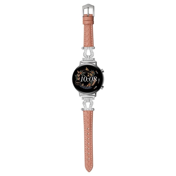 Samsung Galaxy Watch6 Classic 47mm 43mm / GarminActive 5 Klokkerem 20mm U-formet okseskinn lærrem - Bønnerosa / Sølv Spenne Spenne