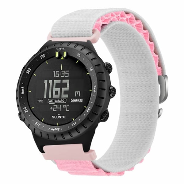 Suunto Core-klokkearmbånd 22 mm nylonløyfe Justerbar håndleddsrem med kontakt - Hvit + Rosa