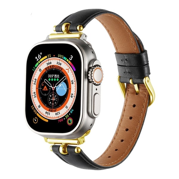 Apple Watch Series 41mm - 40mm - 38mm Universal Universal klokkeremmer i ekte okselær - Svart / Spenne Med Gullspenne