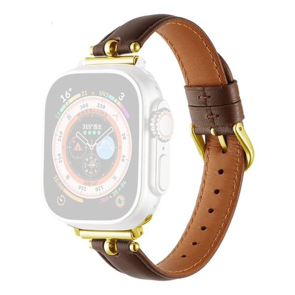 Apple Watch Series 41mm - 40mm - 38mm Universal Universal klokkeremmer i ekte okselær - Solbrun / Spenne Med Gullspenne