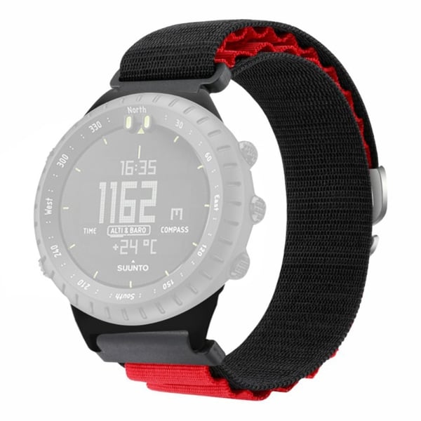 Suunto Core Watch Band 22mm Nylon Loop Justerbar håndledsrem med stik - Sort + Rød