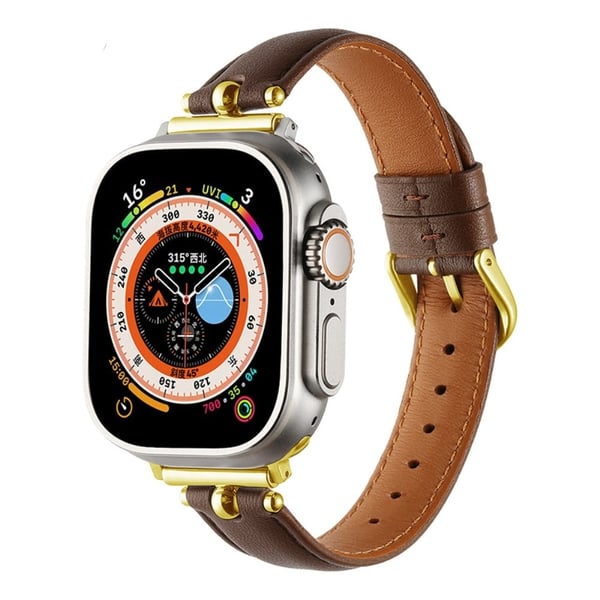 Apple Watch Series 49 mm - 45 mm - 44 mm - 42 mm Universalklokkeremmer - Solbrun / Spenne Med Gullspenne