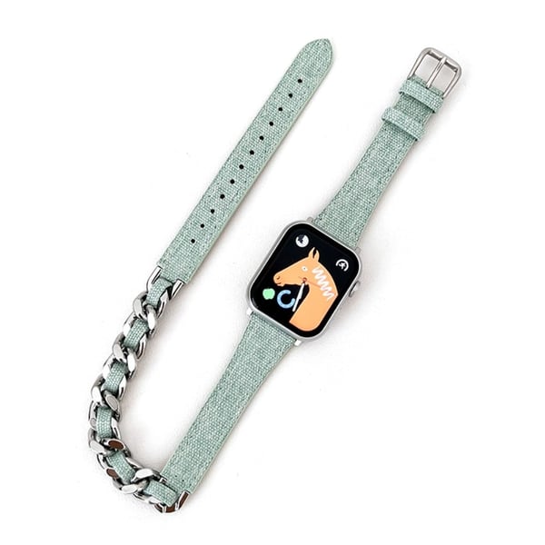Apple Watch Series 41 mm - 40 mm - 38 mm Universalklokkearmbånd i denim, lær og sinkmetall - Cyan