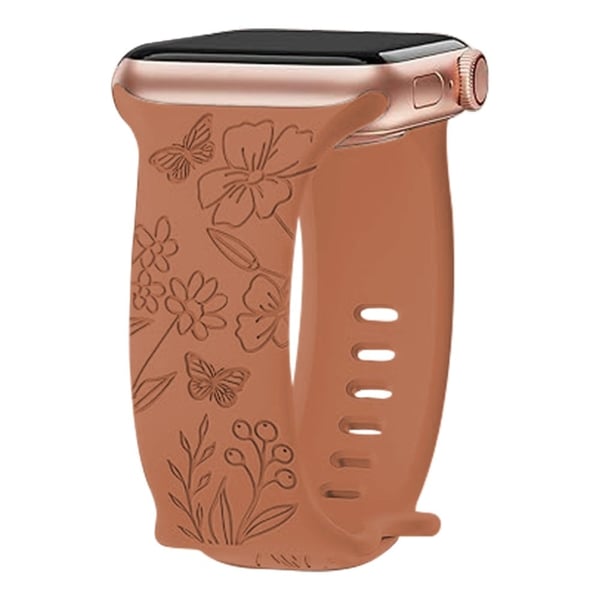 Apple Watch Series 49 mm - 45 mm - 44 mm - 42 mm universelt gravert fleksibelt urarmbånd - Sommerfugl / Brun