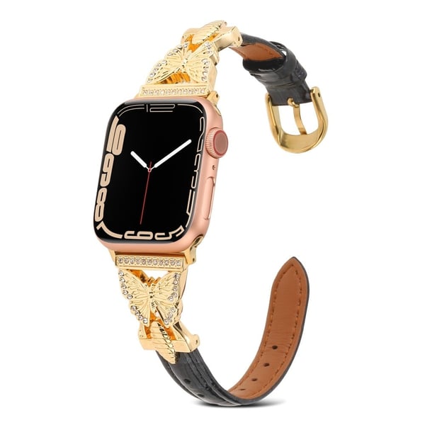 Apple Watch Series 49mm - 45mm - 44mm - 42mm Universal udskiftningsarmbånd - Sort / Guld Spænde Spænde