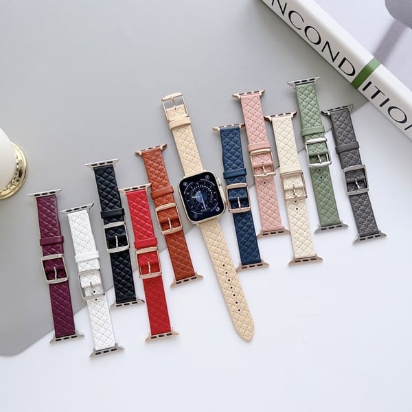 Apple Watch Series 41mm - 40mm - 38mm Universal Smart Watch-armbånd Rhombus Grid Strap - Rød