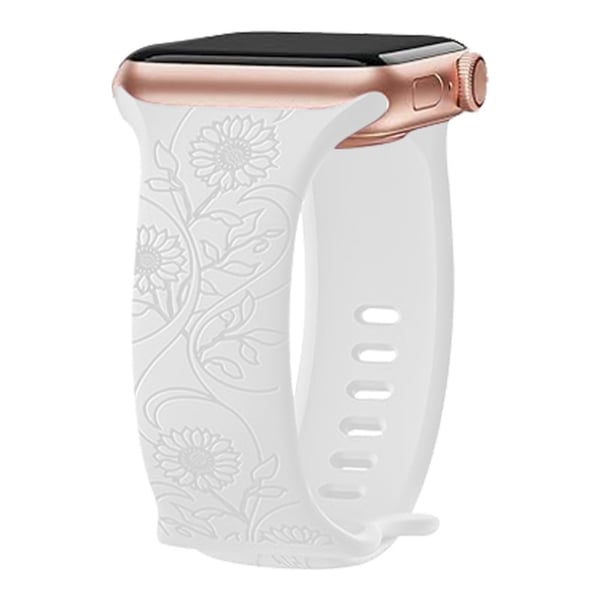 Apple Watch Series 49 mm - 45 mm - 44 mm - 42 mm universelt gravert fleksibelt urarmbånd - Solsikke / Hvit
