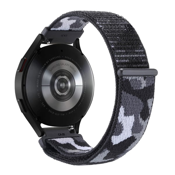 Samsung Galaxy Watch3 45mm / Garmin Venu 3 Watch Band 22mm Nylon Loop Camouflage Strap - Sort Camo